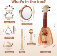 Vanplay kids guitar set with ukulele, maracas, tambourine, flute, castanets, triangle and hand bells - view 3