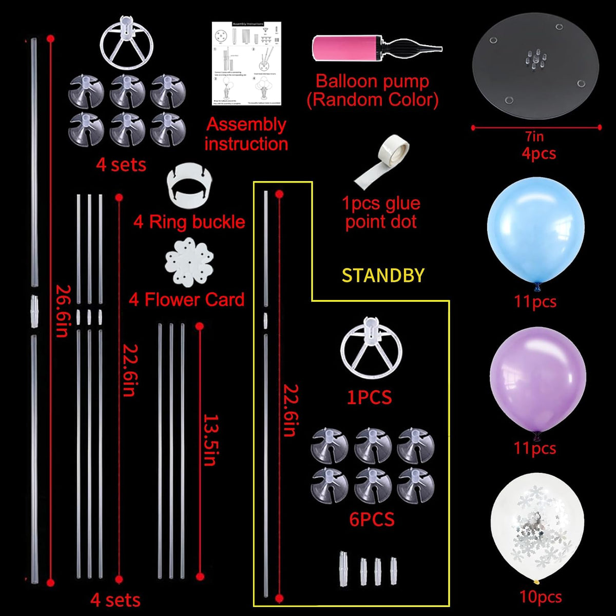 TONIFUL 4 Set Black Gold Balloon Stand Balloon Centerpieces for Table – Fun for Kids & Family - Macaron Blue Purple / 4 Set Balloon Stand - image 2