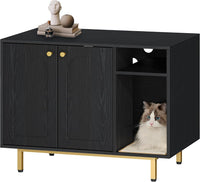 Hzuaneri Cat Litter Box Enclosure - Black and Gold / 31.4"L x 19.6"W x 24"H