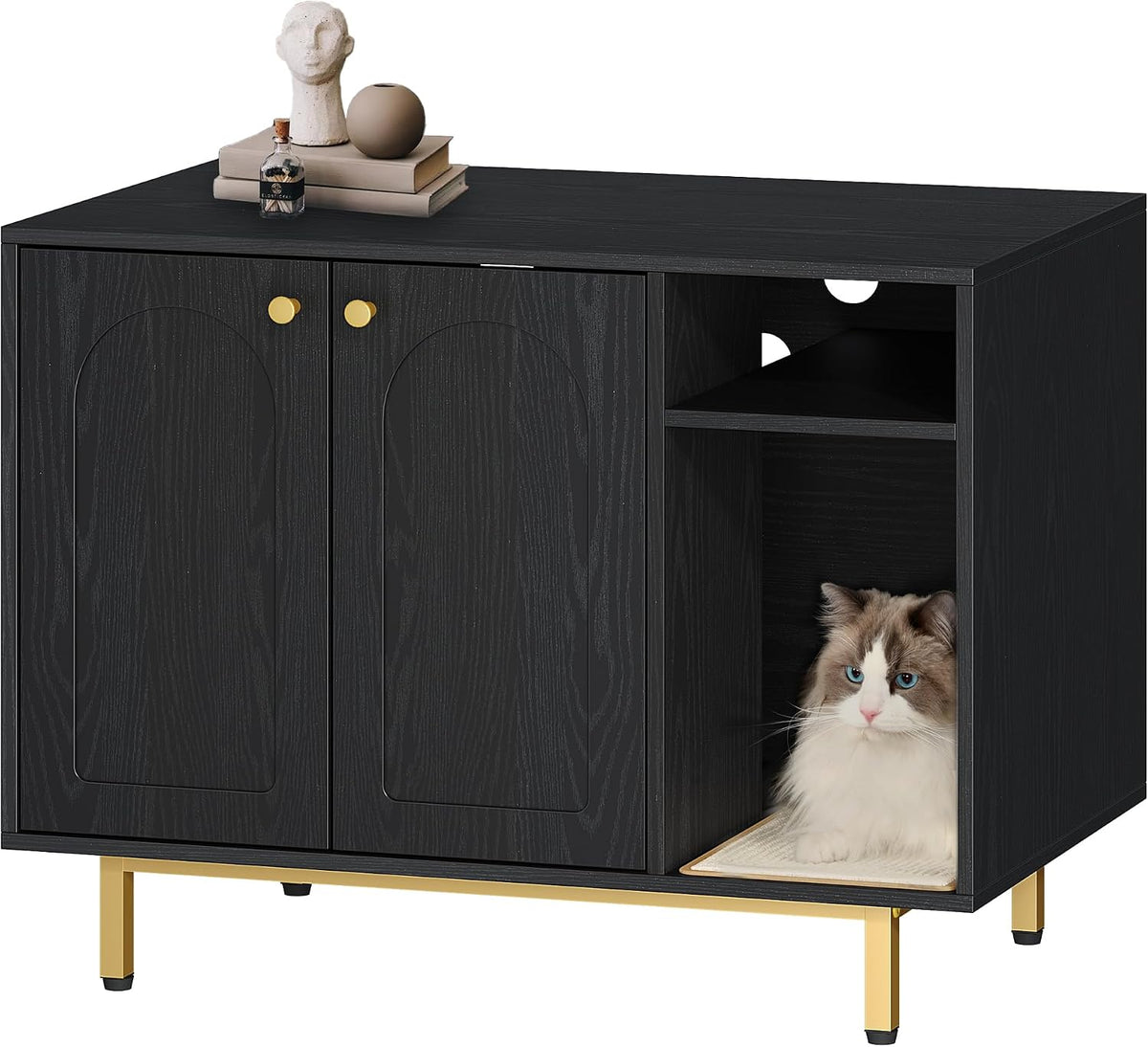 Hzuaneri Cat Litter Box Enclosure - Black and Gold / 31.4"L x 19.6"W x 24"H