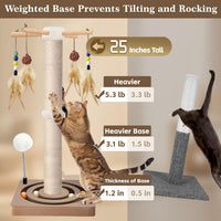 Cat Scratching Post, Sisal Scratcher with Enrichment Toys for Indoor Cats – Essentials for Cats - 25 Inches Tall / Double Track - image 2