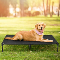 Elevated Dog Bed for Outdoor, Medium Raised Dog Cot with Washable Mesh, Cooling Pet Cot Chew Proof for Outside Camping, 32"x25" Black