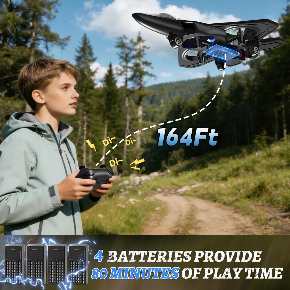4DRC V32 Foam Remote Control Airplanes RC Planes for Kids Adults - Orange-4 Batteries - image 2