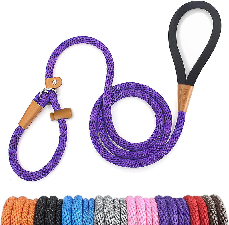 Dog Leash Slip Lead Braided Rope Pet Training Loop Leashes 5ft 6ft 8ft – Essentials for Dogs - Purple / 2PCS Slip Lead-1/2in x 5ft Large