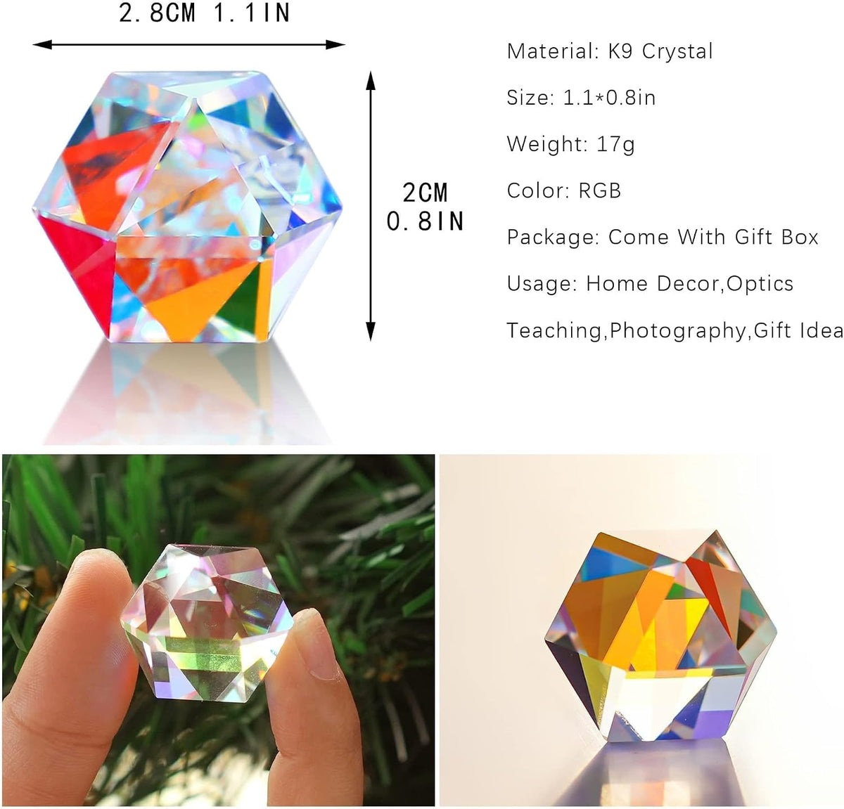 1.2'' Optical Glass RGB Dispersion Prism X-Cube for Physics Teaching - 20mm Polyhedron prism - image 2
