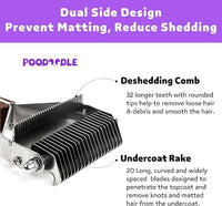 2 in 1 Dogs Cats Dematting Grooming Comb, Perfect Deshedding Undercoat Rake for Poodle & Goldendoodle, Efficiently Detangling Shedding Loose Hair & Matted Fur, All Long Haired Pet (Dark)