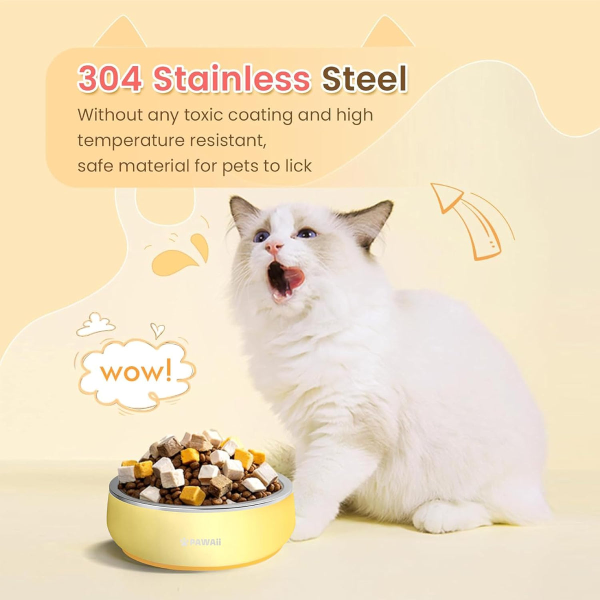 Pawaii Small Dog Bowl, 12 oz Stainless Steel Food and Water Bowl, 1 Pack – Essentials for Dogs - 12oz / Cheese Yellow - image 2