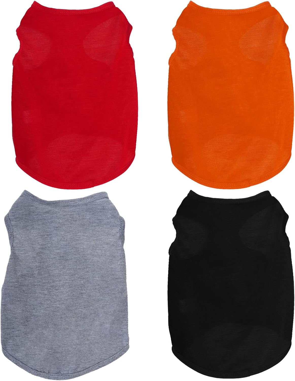 4 Pcs Cat Shirts Solid Color Dog Clothes Summer Sleeveless Pet T - Black,Grey,Red,Orange / X-Small