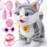 Ylpaprm interactive walking cat toy with leash and accessories, plush ragdoll kitten - view 2