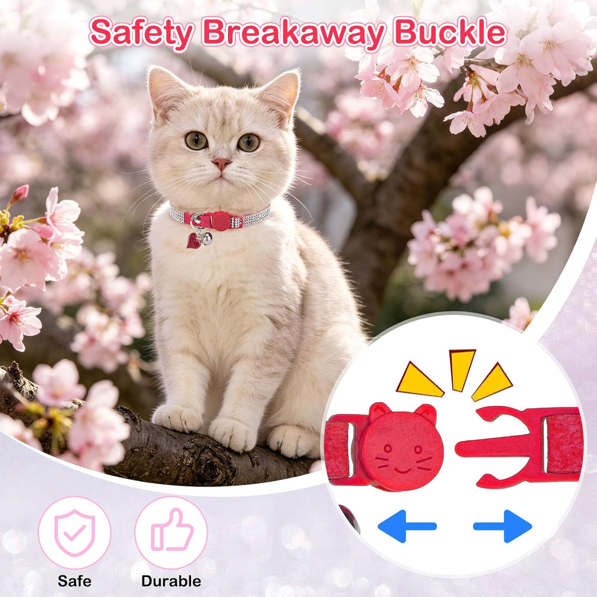Rhinestone Cat Collar Breakaway, Bling Sparkly Diamond - Red-1 / 8"-12" Cats / Mini Dogs - image 3