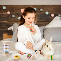 6 Pcs Wooden Bunny Toys - Safe Rabbit & Guinea Pigs Teeth Grinding Toys for Chinchillas, Hamsters & Small Animals - Indoor & Outdoor