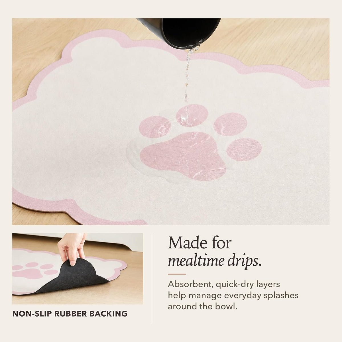 Scalloped Dog Feeding Mat, Beige White, 14" X 19” – Essentials for Dogs - Pink / 22"L x 17"W - image 2