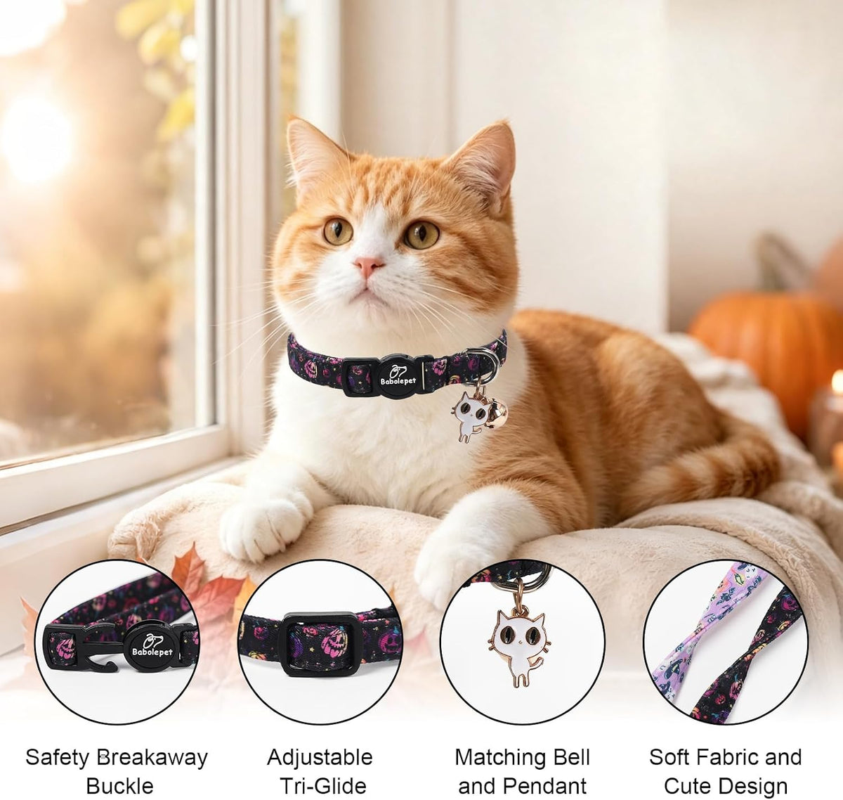 2 Pack Cute Cat Collars - Cartoon Bee Ladybug Breakaway Cat Collar with Bell & Matching Pendant - Spooky Halloween - image 3