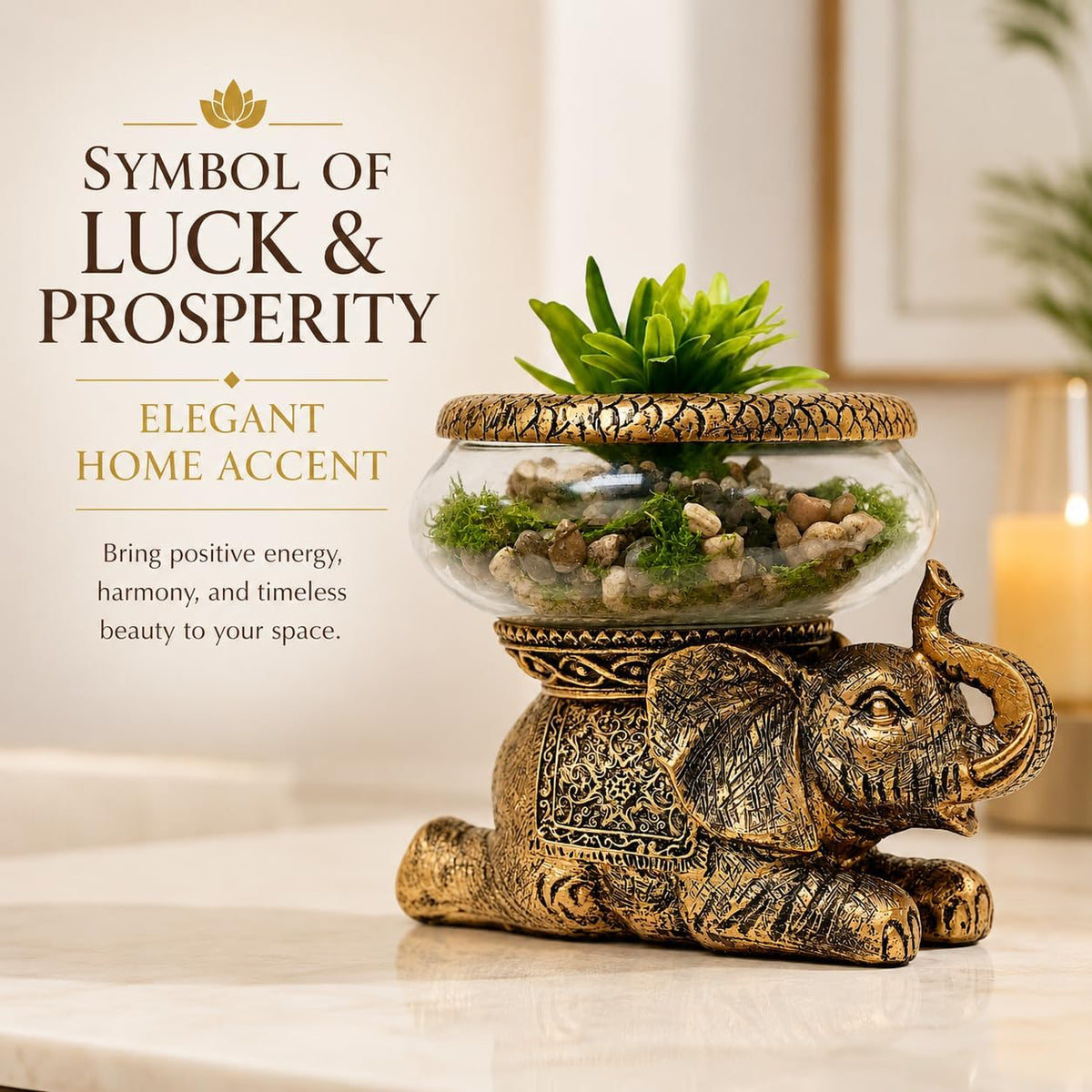 Elephant Decorative Bowl with Removable Glass Vessel - image 3