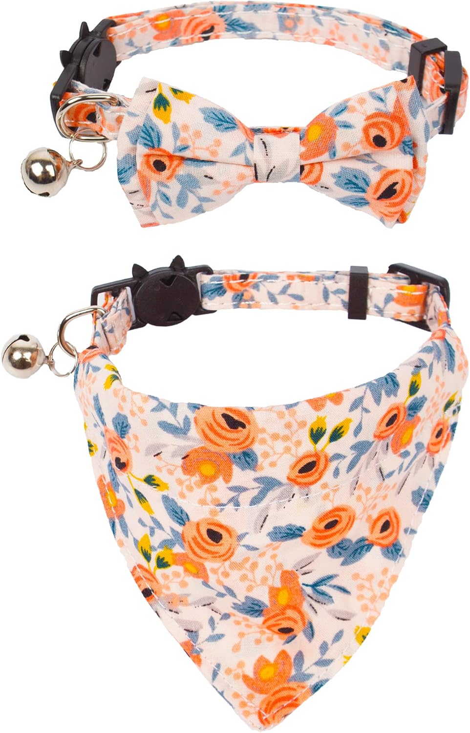 Fall Cat Collar with Bowtie - 7.5"- 10.5" / Orange Floral