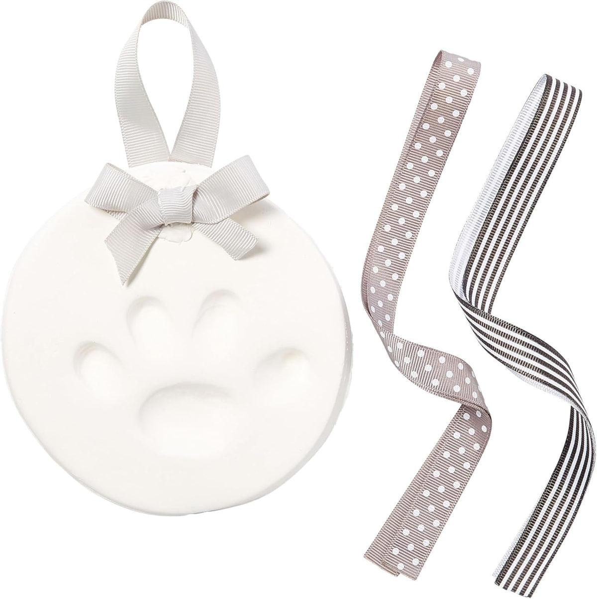 Pearhead Pet Paw Print Keepsake Ornament Kit, No-Bake Clay Kit – Essentials for Dogs - Silver Ribbons Pawprint Keepsake / 1-Pack