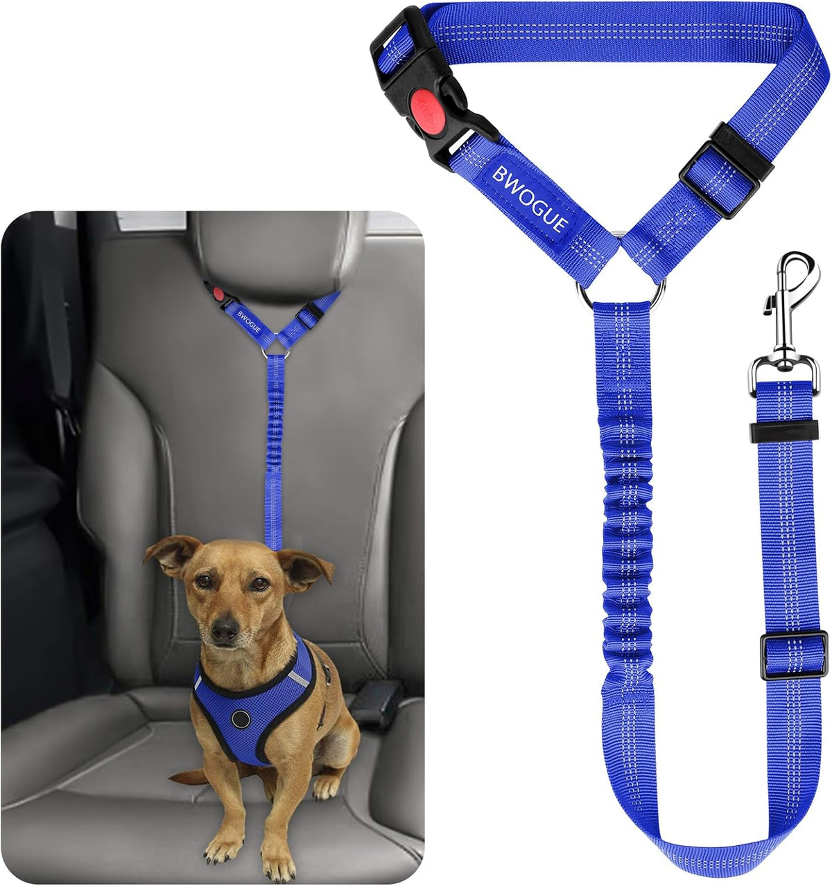 Dog Seat Belt for Car, Headrest Restraint Safety Lead, Dogs Cats – Essentials for Dogs - Dark Blue / Elastic