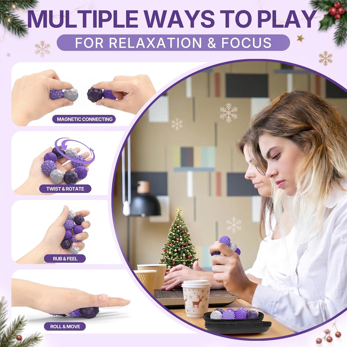 Magnetic Fidget Balls for Adults & Teens - Xmas-purple - image 2