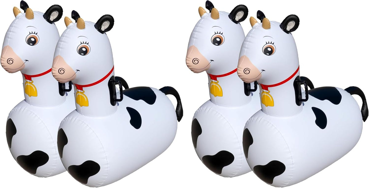 Hearthsong Hop N Go Inflatable Unicorn Riding Bouncy Hopping Toys - Cow / 4 Pack