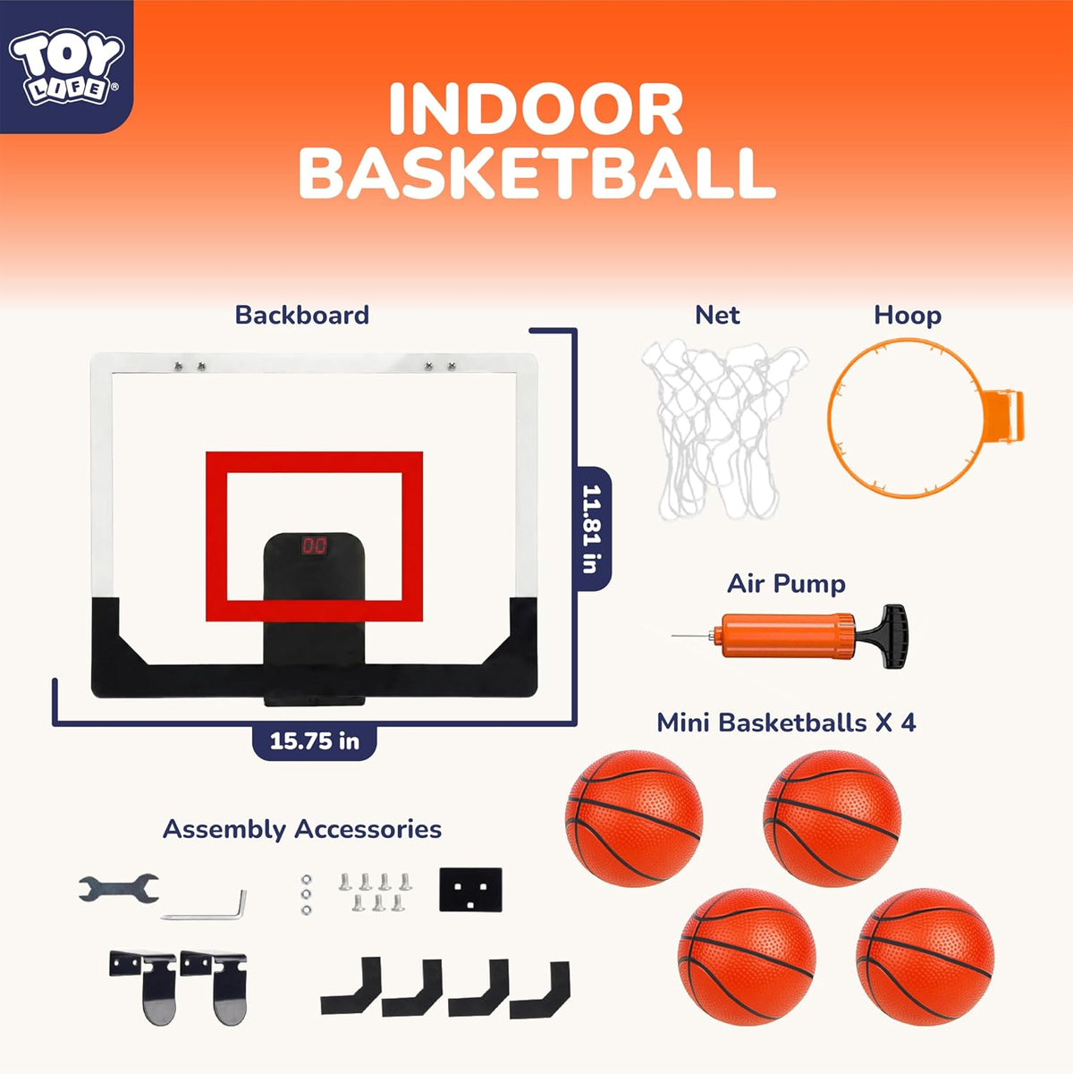 TOY Life Basketball Hoop Over The Door Basketball Hoop – Fun for Kids & Family - White-Score-LED - image 2