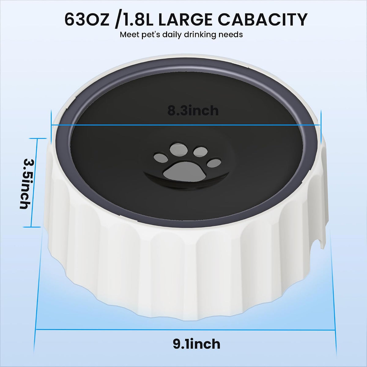 9.1" X 3.5" Dog Water Bowl No Spill 70oz/2L Large Capacity Dispenser - Black - image 2