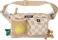 Cleverpup Walk & Train 2-in-1 Dog Walking Bag, Hands-Free - Tan Checkerboard