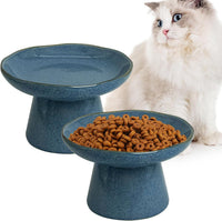 VCEPJH Elevated Cat Bowls 6.1in Wide Shallow Ceramic Raised Food Dish – Essentials for Cats - Blue(Pack of 2)