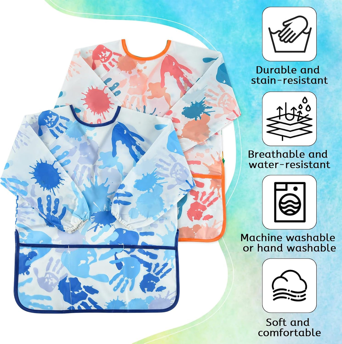2 Pcs Kids Art Smock Painting Toddler Smock Long Sleeve with 3 - Blue+pink / 2 - image 3