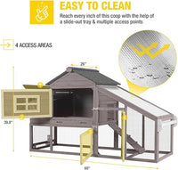 Aivituvin Chicken Coop Outdoor with Wheels, Mobile Hen House Wooden Poultry Cage with Run & Waterproof Roof (Grey with White)