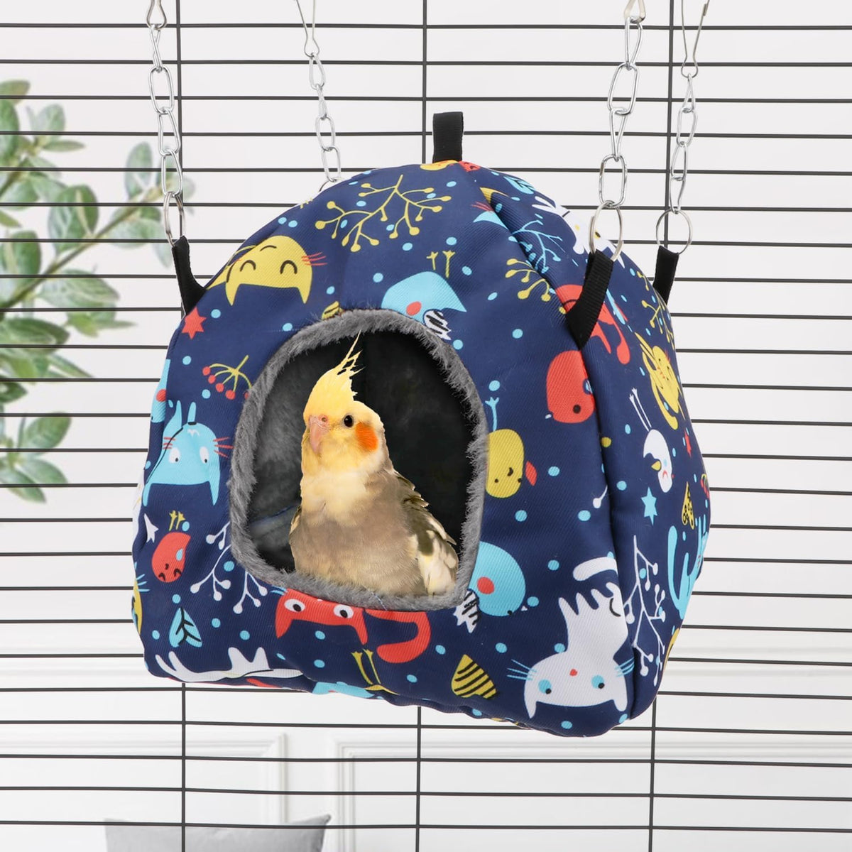 Wontee Bird Plush Hammock Parrot Hanging Snuggle Cave Happy Hut Tent - M / Blue Cat - image 4
