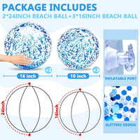 TURNMEON 5 Pack Sequins Beach Balls 16 Inch 24 Inch Pool Party - Blue / 2 pcs 24inch+3 pcs 16inch - image 3