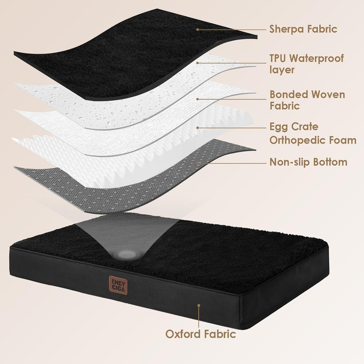EHEYCIGA Orthopedic Dog Bed Large with Removable Washable Cover - 36*27*3.5 inches / Black - image 4
