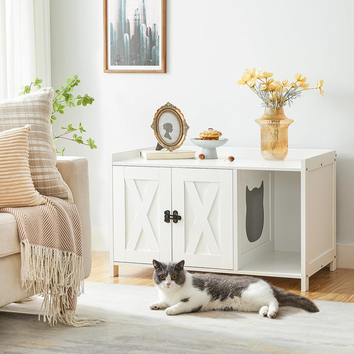 MAHANCRIS Cat Litter Box Enclosure - White