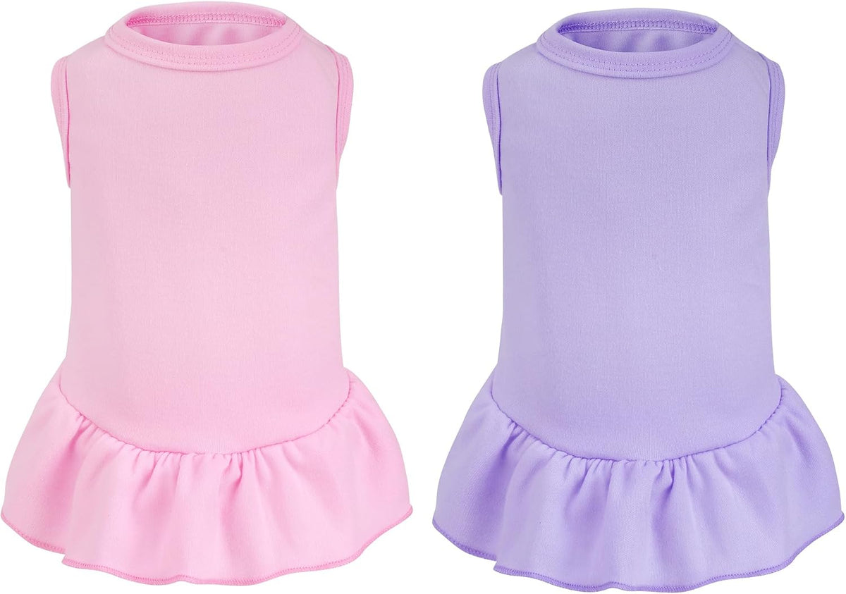 2 Pcs Dog Dresses Cat Skirt Solid Color Dog Clothes Summer Sleeveless - Pink,Light purple / Small