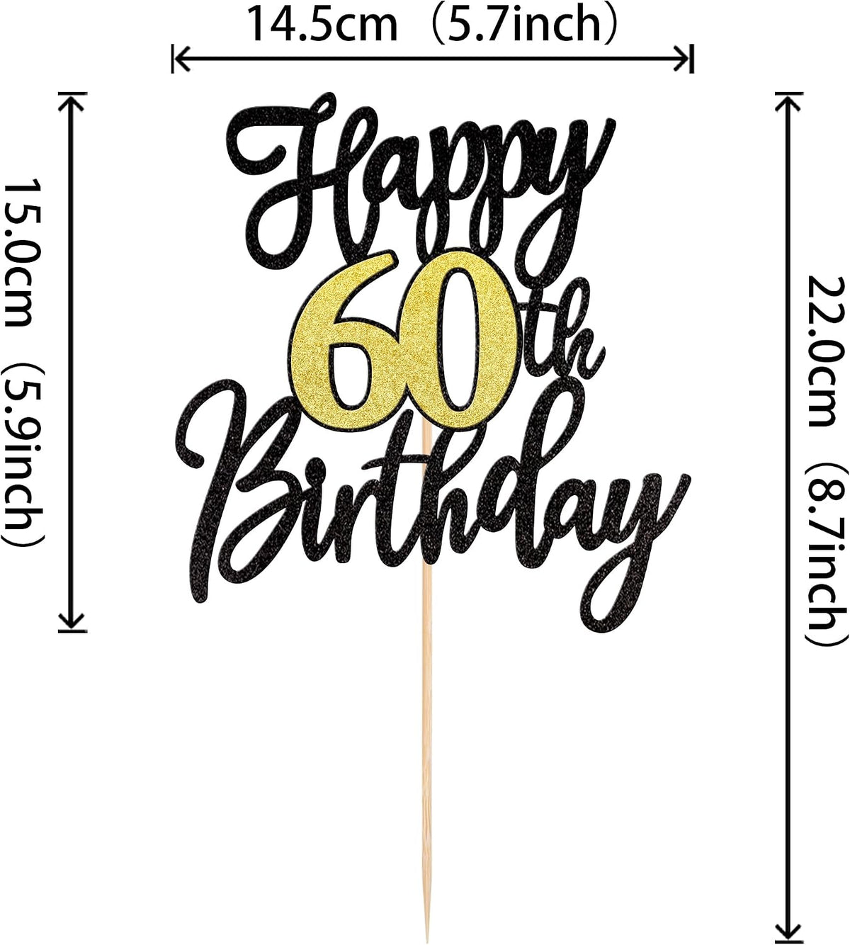 1 PCS Happy 60th Birthday Cake Topper Black Gold Glitter Cheers to 60 - 60th - image 2