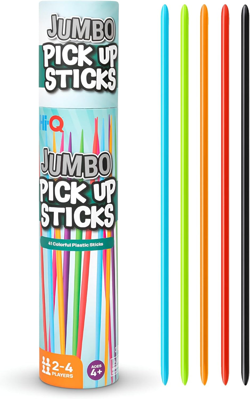 Hi-Q Jumbo Pick Up Sticks Game: 41 Brightly Colored Plastic 9.5" Pick