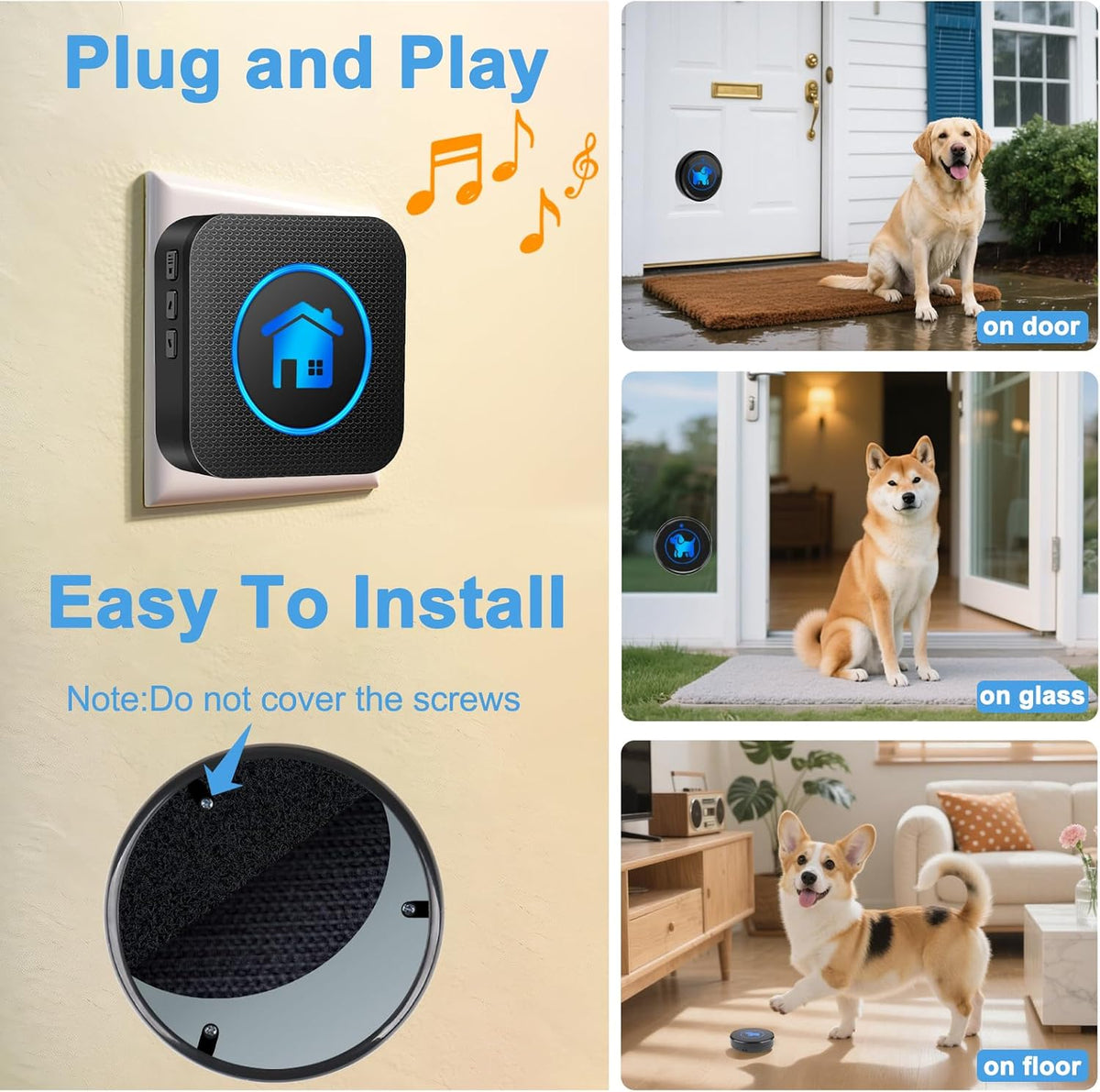 Dog Door Bell for Potty Training - Black – 2 Buttons - image 4