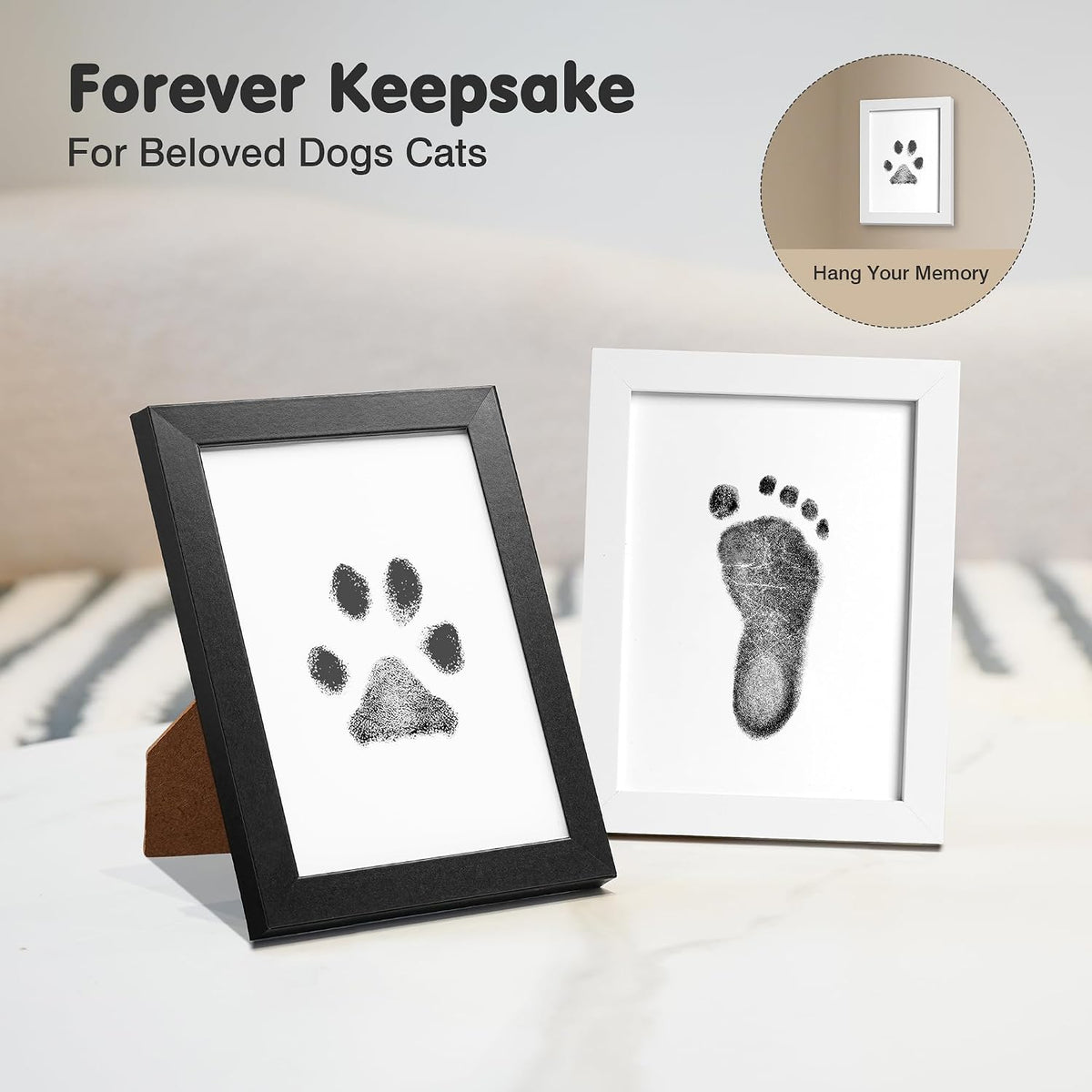 Inkless Paw Print Kit for Dogs, Cats & Babies - Black Pad,Black/White Wood Frame / 4-Pack,Large - image 2