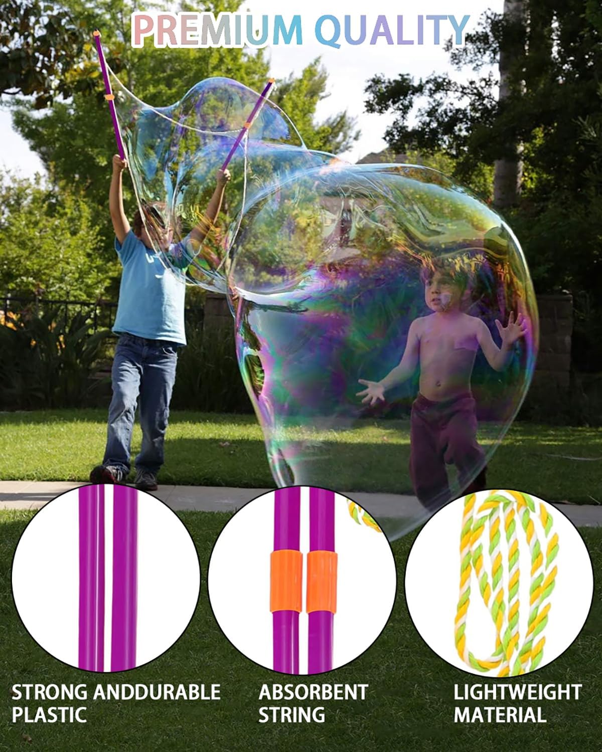 Unistylar giant bubble wands set, 22 pieces with double-handled rope wands and bubble trays - view 4
