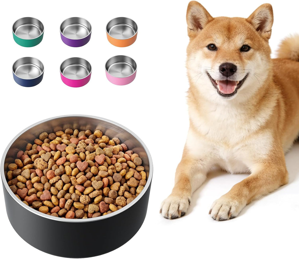 Dog Bowl, Stainless Stee Dog Water Bowl and Food Bowl - 64oz / Black
