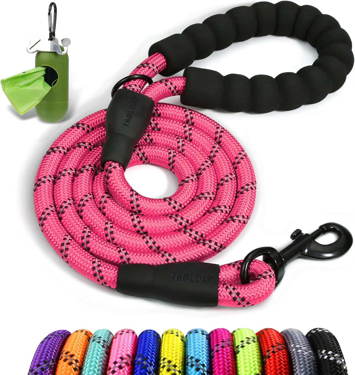 Taglory Rope Dog Leash for Medium Large Dogs - 1/2" x 5 FT (20~120 lbs.) / Pink