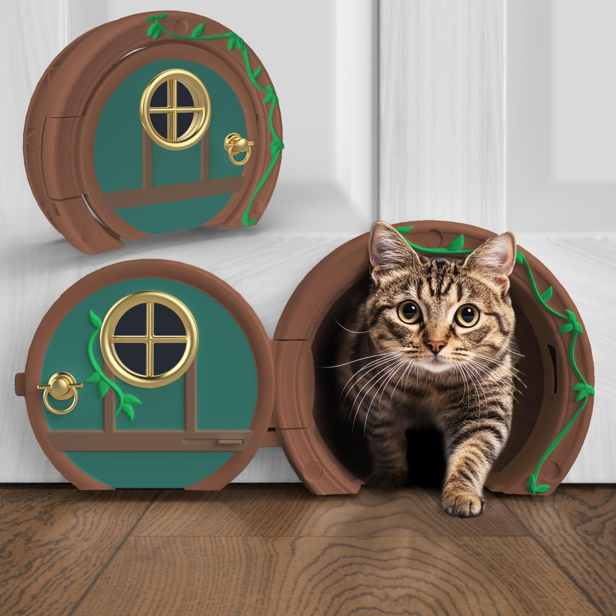 Gnome Door Cat Door for Interior Doors - Brown and Green