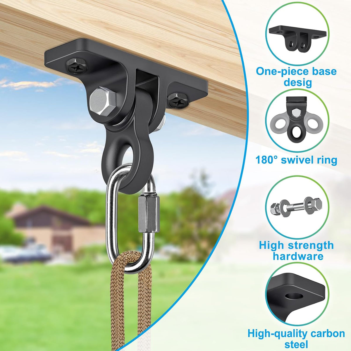 Dolibest Ceiling Mount Swing Hanger Heavy Duty Swing Set Hook - A: 2 Black Frame Bracket+4 Swing Hanger+2 Swing Seat - image 3