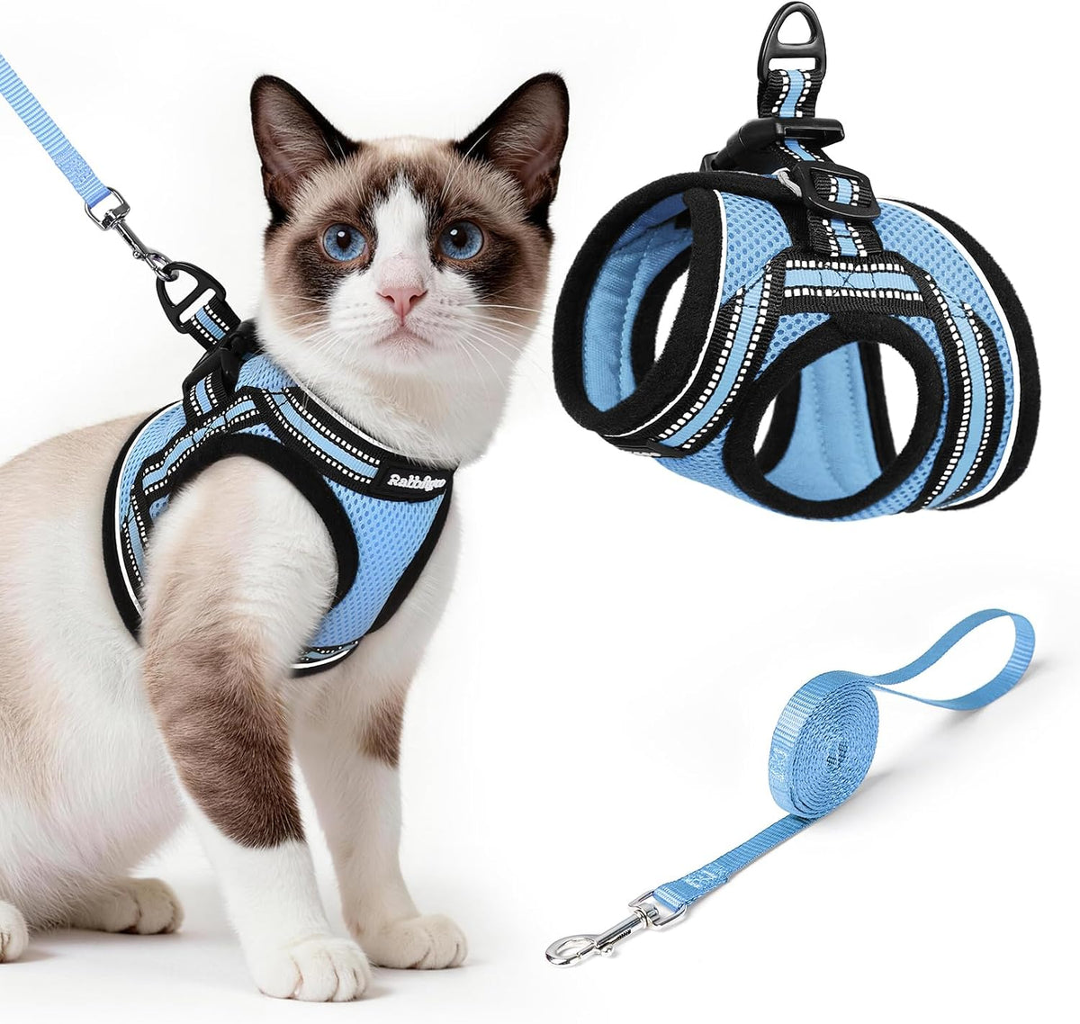 rabbitgoo Cat Harness and Leash Set, Step-in Soft Vest - L / Light Blue