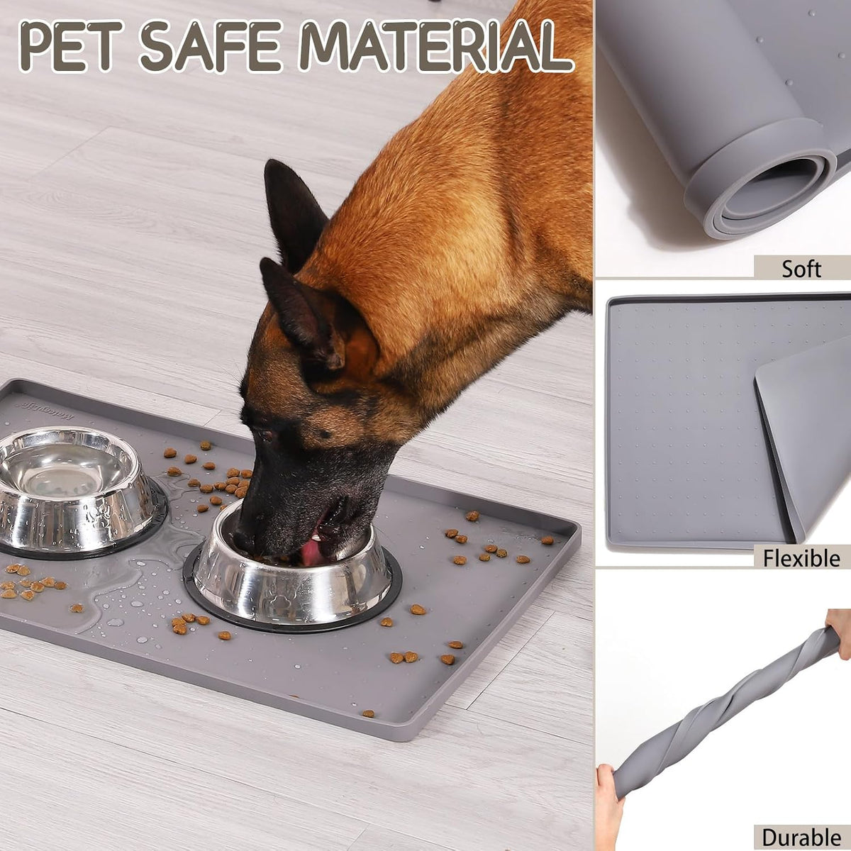 MateeyLife Silicone Cat & Dog Food Mat for Floors Waterproof - Gray / 24"L x 16"W - image 3