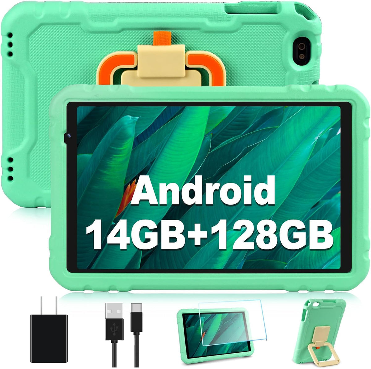 AOCWEI 10 inch kids tablet in cyan drop-proof EVA case with stand - view 2
