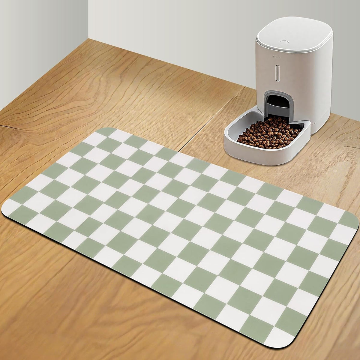 CooRug Checkered Dog Food Mat, Pet Feeding Mat 20" L x 12" W - Green / 32"L x 17"W
