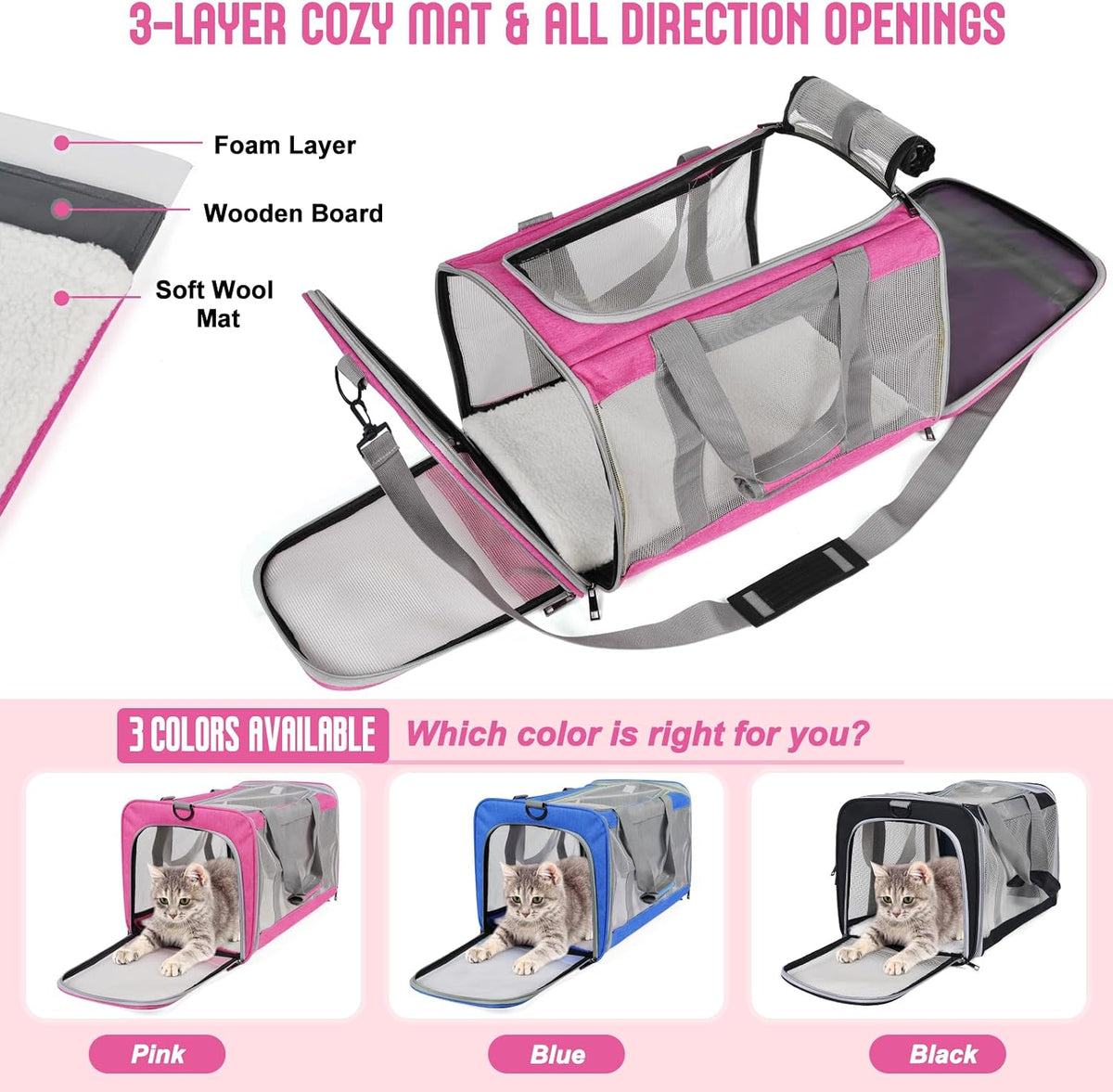 Pet Carrier for Large Cats Up to 20 Lbs - Pink - image 3