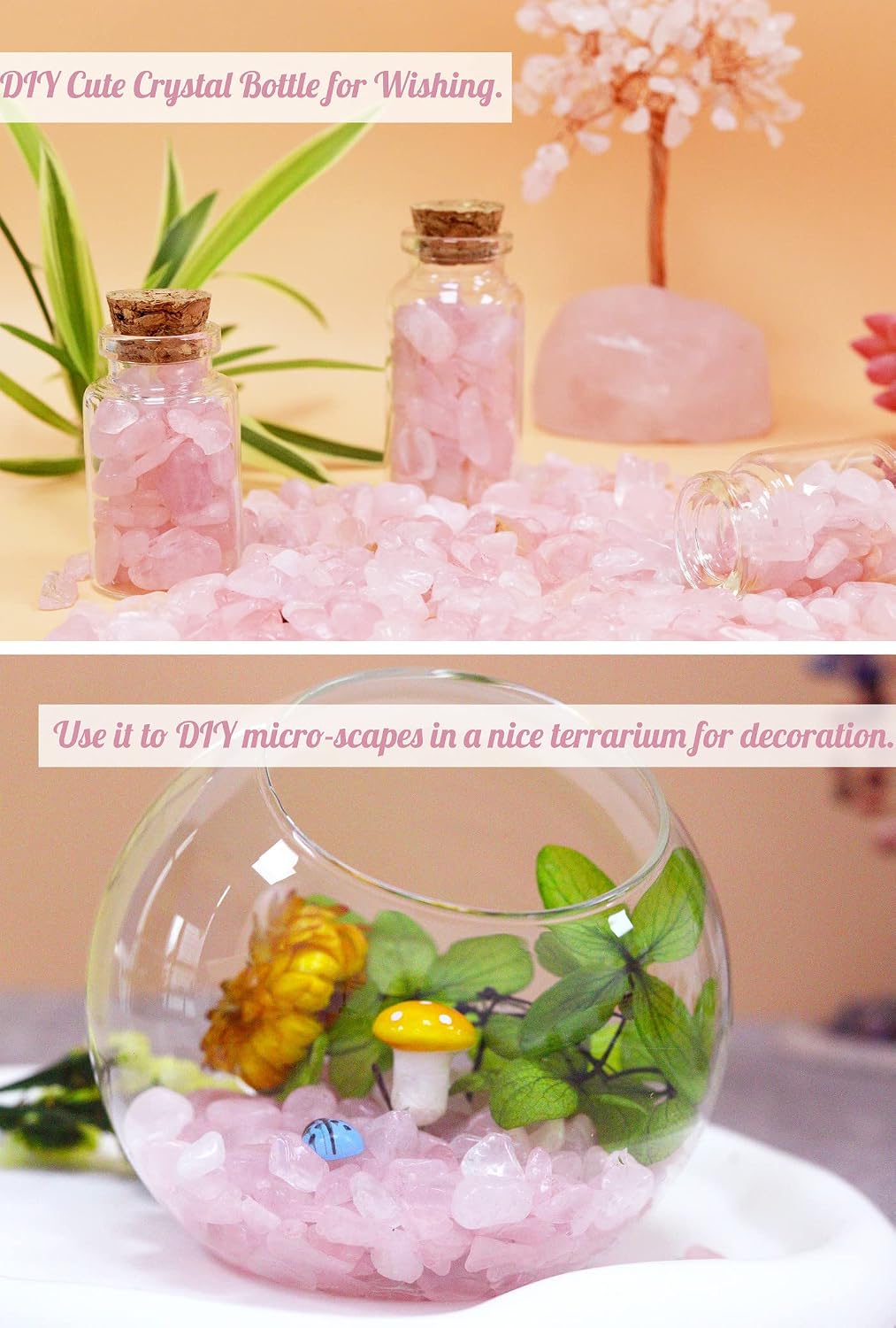 Fluorite Aquarium Gravel Rocks Natural Tumbled Healing Crystal Chips - Rose Quartz / 0.44 Pound - image 2