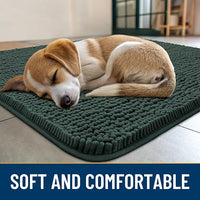 Smiry Dog Door Mat for Muddy Paws 30x20, Absorbs Moisture and Dirt Doormat, Non-Slip Washable Quick Dry Chenille Front Door Mat Indoor Entrance, Entryway Carpet for Inside Floor, Green